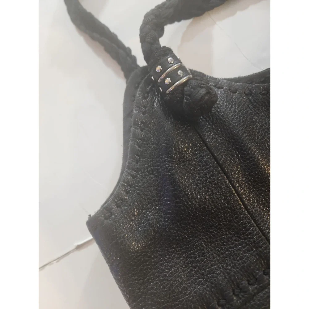 The‎ Sak Indio Black Leather Hobo Bag Braided Strap Boho Slouchy Shoulder Purse